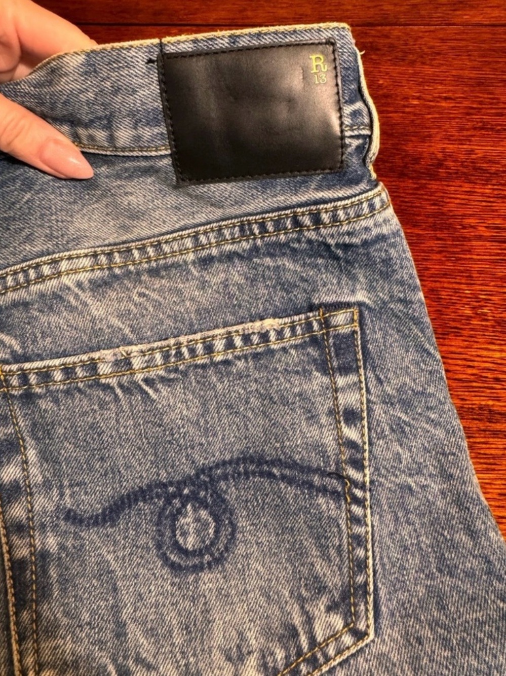 R13 Light Blue Washed Straight Jeans - Picture 3 of 14